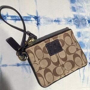 Coach Signature C Zippered Wristlet Pouch Bag Purse Dark Brown Women's Size OS